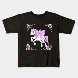 cute little unicorn character with butterfly wings pink Kids T-Shirt